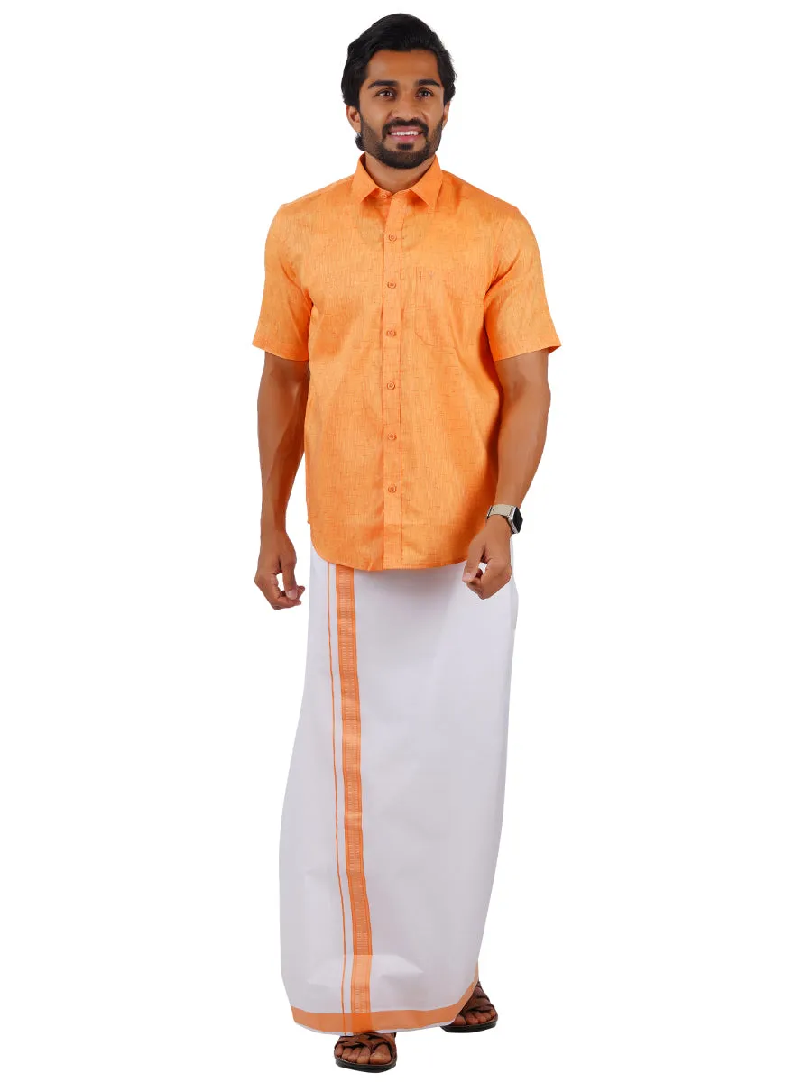 Men Readymade Adjustable Dhoti with Matching Shirt Half Orange C2