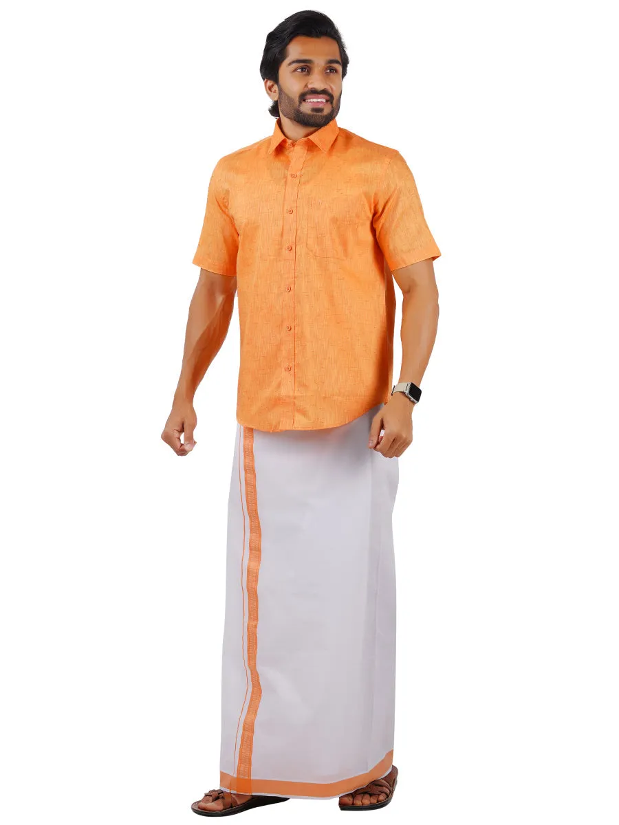 Men Readymade Adjustable Dhoti with Matching Shirt Half Orange C2