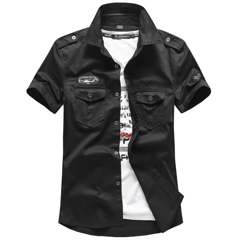 Men Tactical Short Sleeve Shirt Large Size Cotton Casual Embroidery Shirt