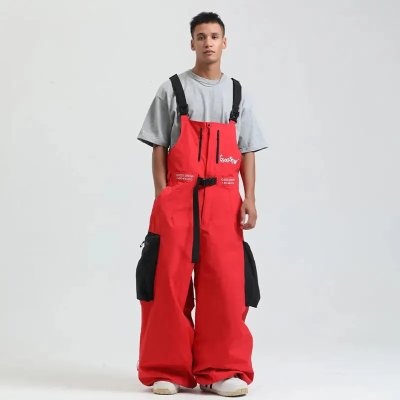 Men Unique Baggy Snowboard Bibs Trousers One-piece Ski Overalls Pants