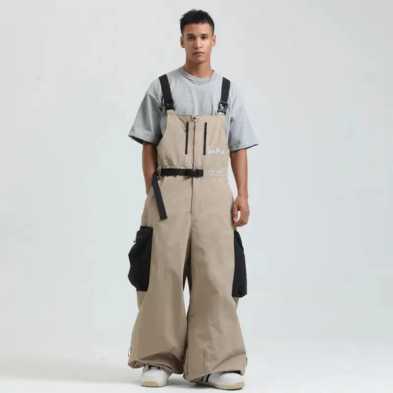 Men Unique Baggy Snowboard Bibs Trousers One-piece Ski Overalls Pants