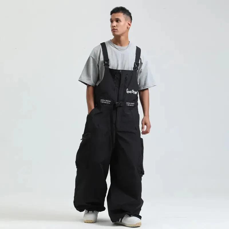 Men Unique Baggy Snowboard Bibs Trousers One-piece Ski Overalls Pants