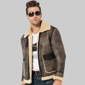 Men's B-3 Bomber Shearling Jacket - Fur Trim Lambskin Aviator Jacket