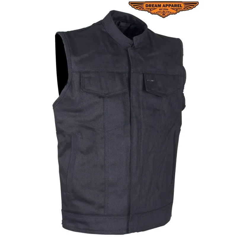 Mens Black Denim Motorcycle Club Vest With Black Liner