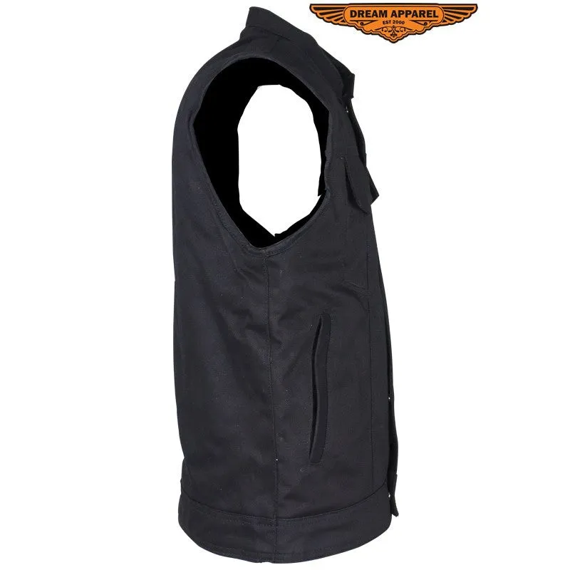 Mens Black Denim Motorcycle Club Vest With Black Liner