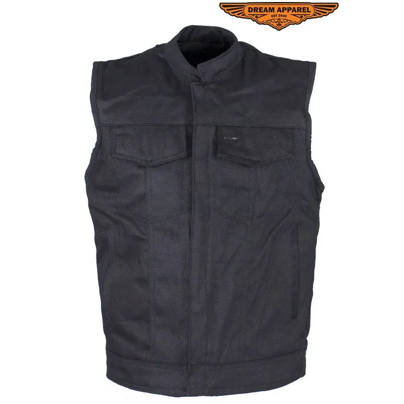 Mens Black Denim Motorcycle Club Vest With Black Liner