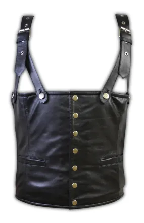 Mens Black Rapper Style Strap Lambskin Leather Vest