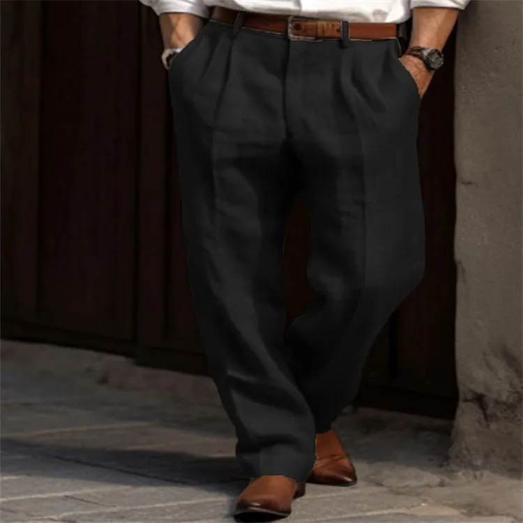 Men's Linen Double Pleated Trousers