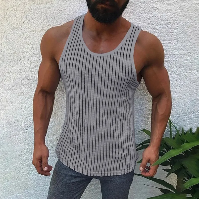 Men's Striped Bottom Sports Vest