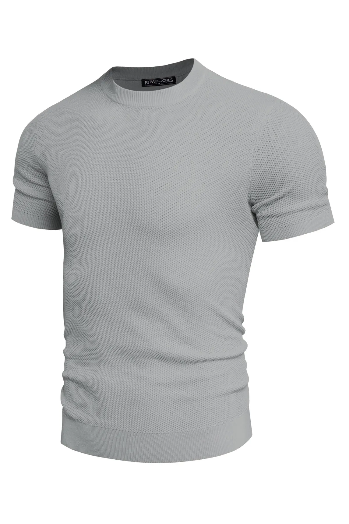 Men's T-Shirts Casual Knit Short Sleeve Crewneck Honeycomb Waffle Solid Knitted Pullover Tees