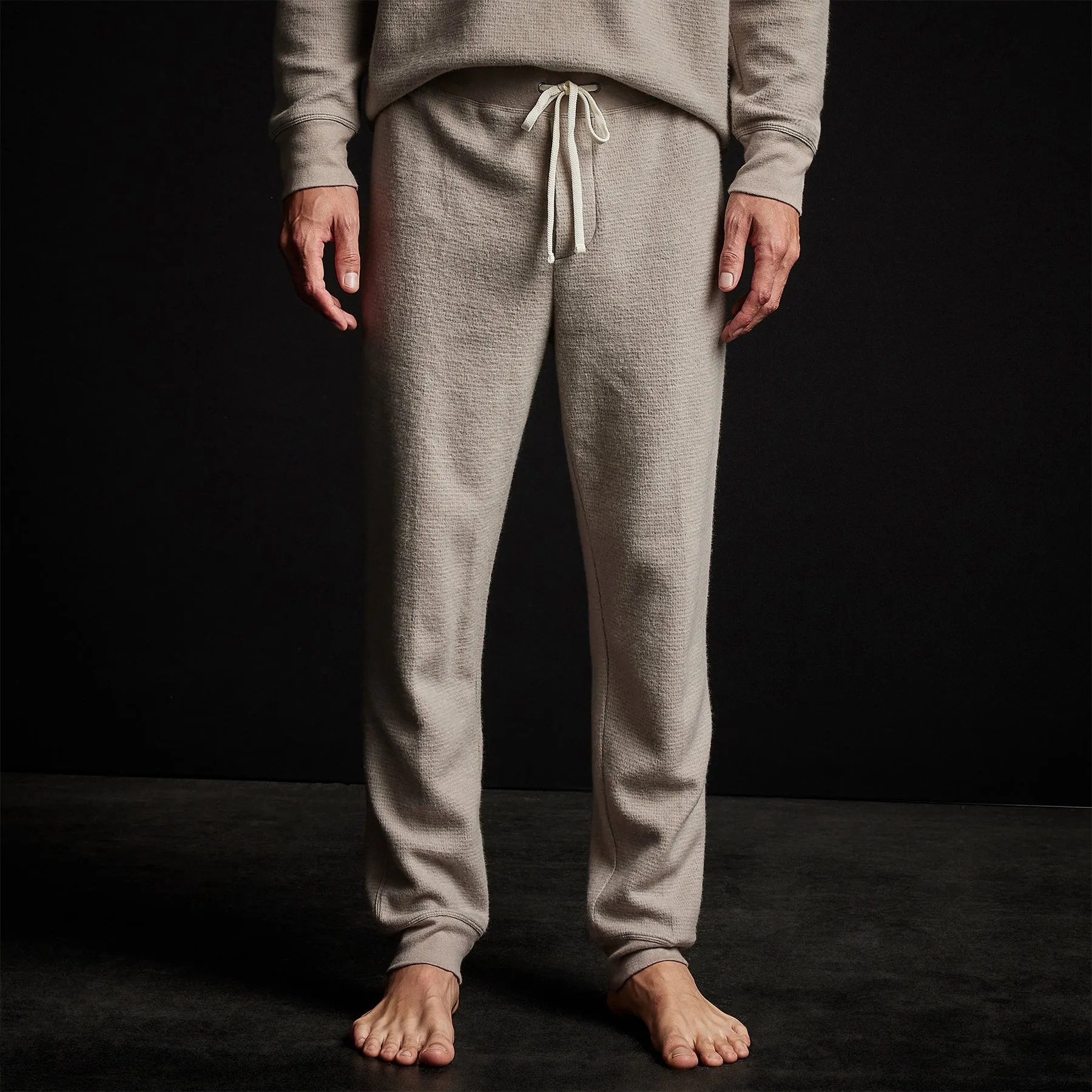 Men's Thermal Knit Lounge Set With Cashmere Blanket - Dapple/Taupe Melange