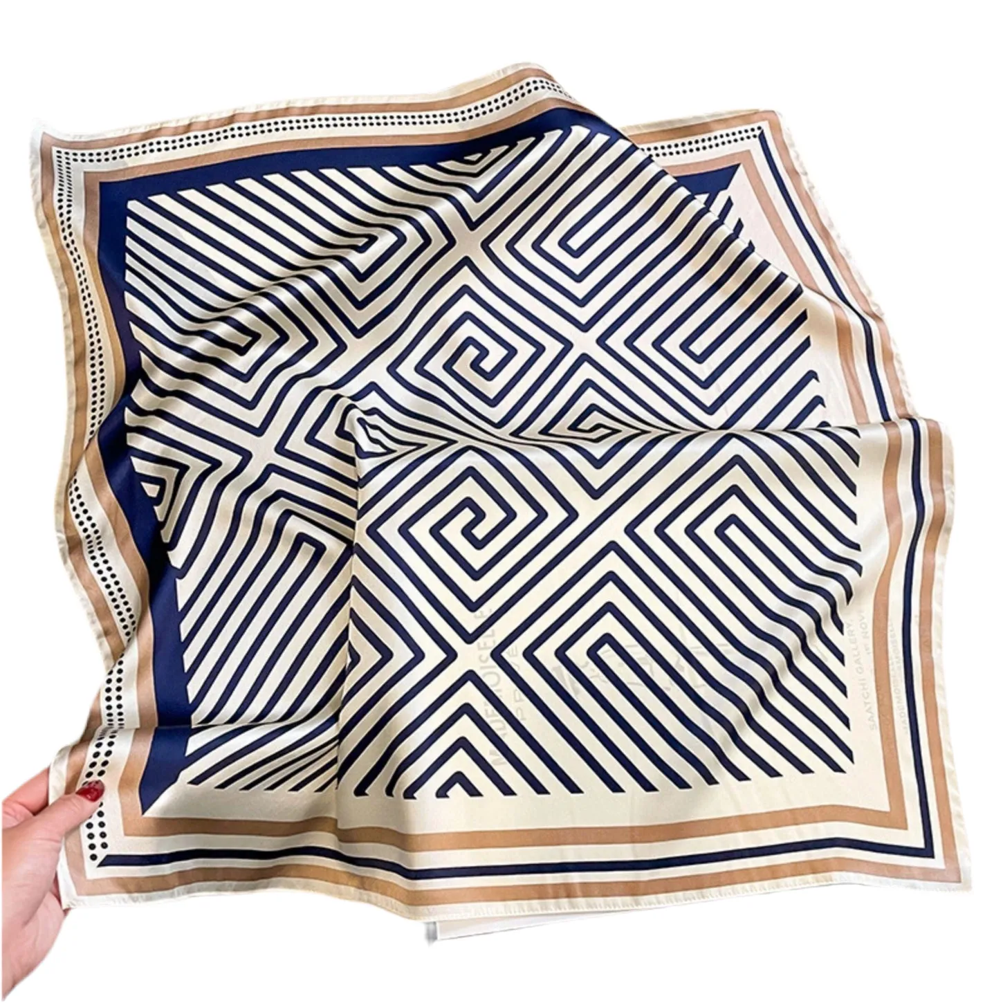 Minimalist Striped Silk Scarf - Beige Blue