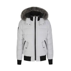 Moose Knuckles Womens Ladriere Bomber in Grey Birch/ Frost Fur