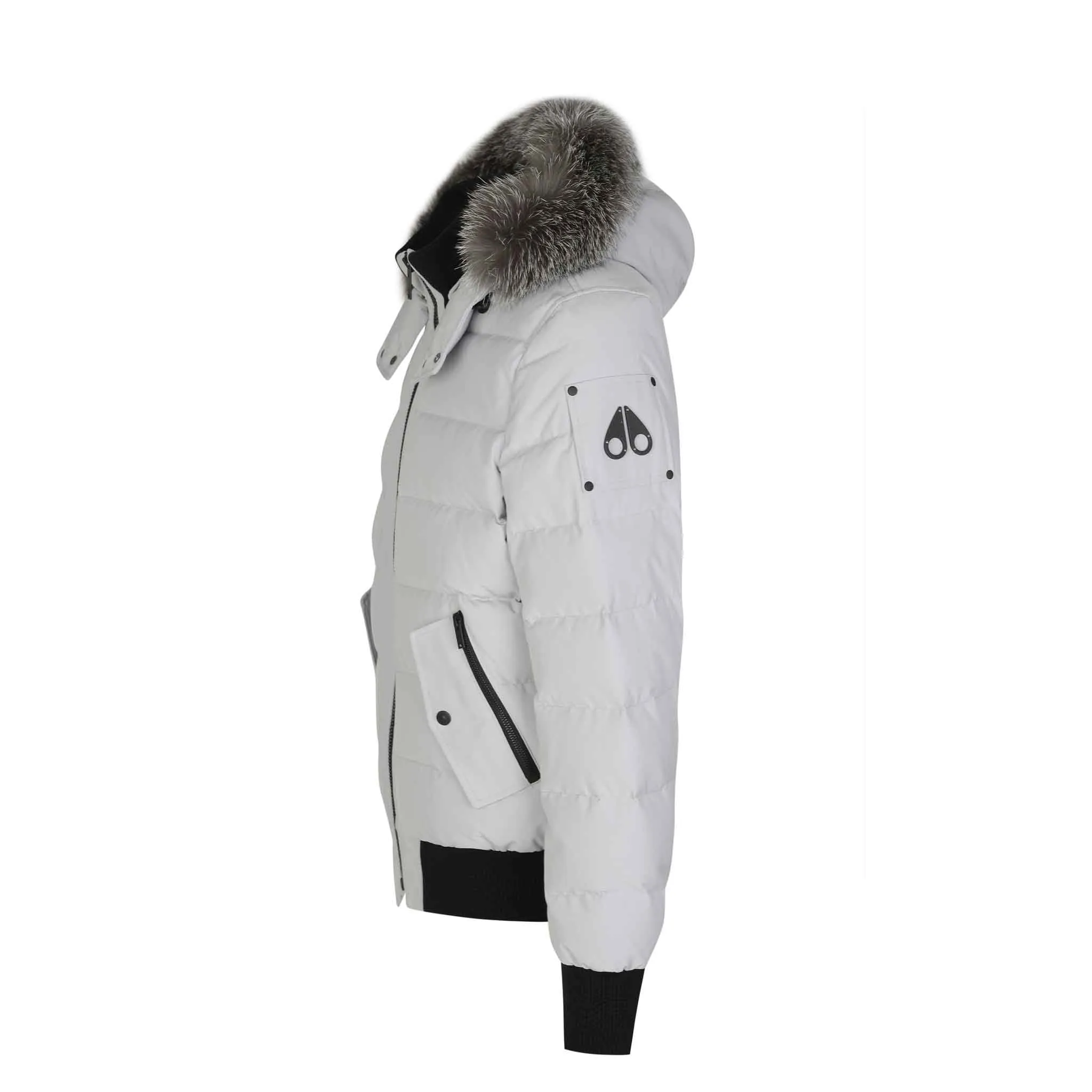 Moose Knuckles Womens Ladriere Bomber in Grey Birch/ Frost Fur