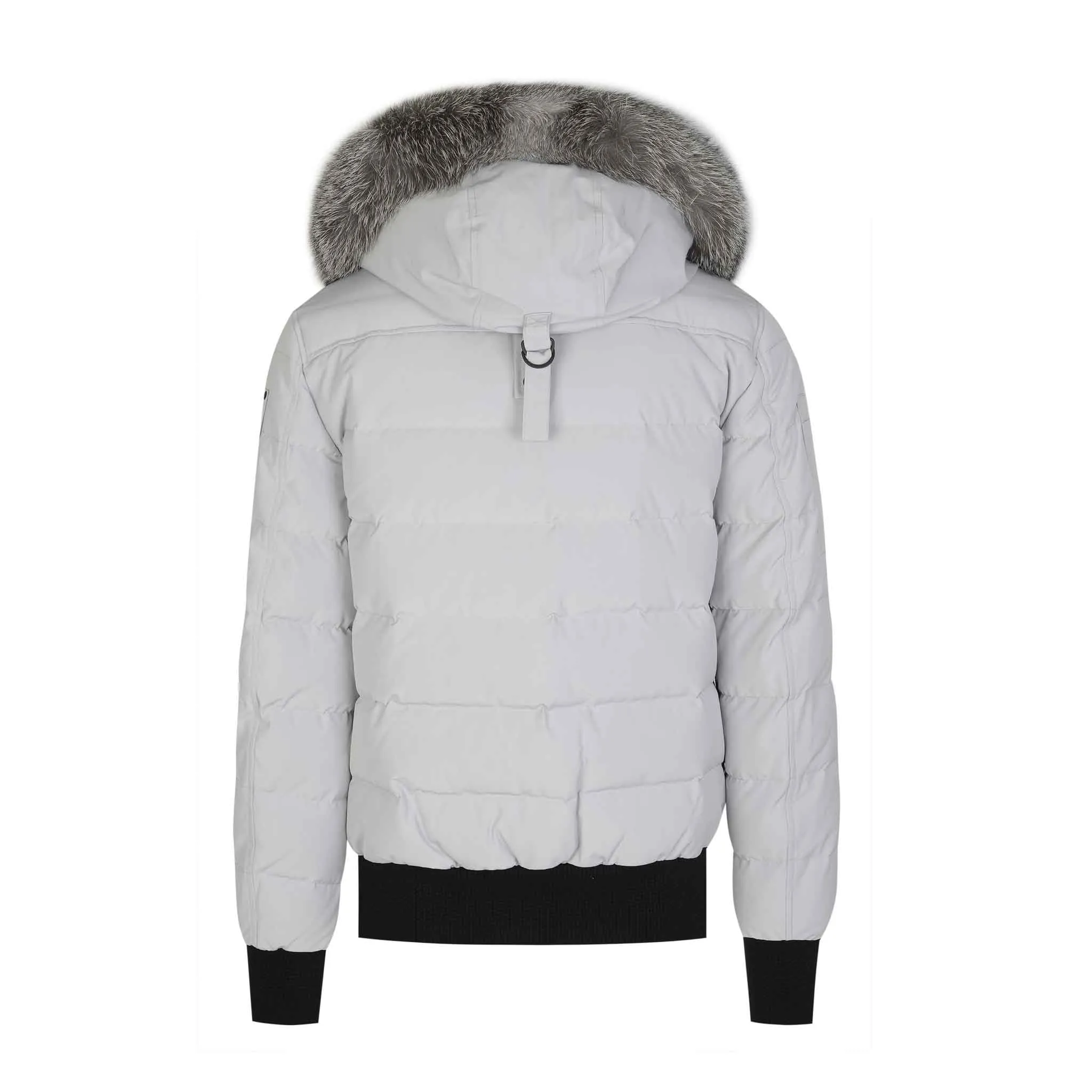 Moose Knuckles Womens Ladriere Bomber in Grey Birch/ Frost Fur