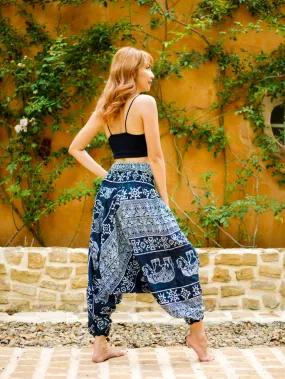 Navy Blue Elephant Low Cut Harem Pants