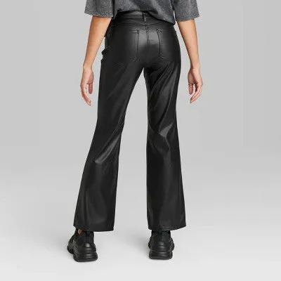 New - Women's Low-Rise Faux Leather Flare Pants - Wild Fable Black 16