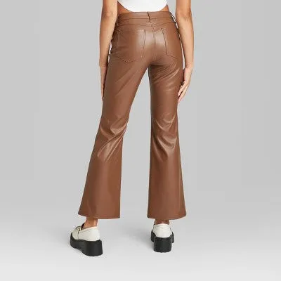 New - Women's Low-Rise Faux Leather Flare Pants - Wild Fable Brown 16