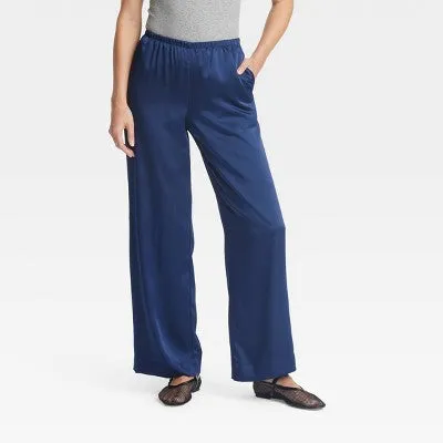 New - Women's Mid-Rise Satin Pull-On Pants - A New Day