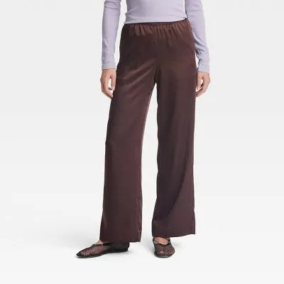 New - Women's Mid-Rise Satin Pull-On Pants - A New Day