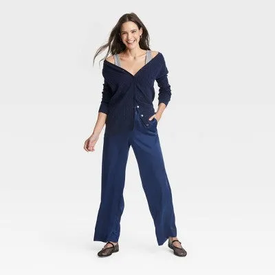 New - Women's Mid-Rise Satin Pull-On Pants - A New Day