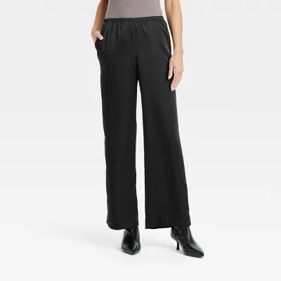 New - Women's Mid-Rise Satin Pull-On Pants - A New Day