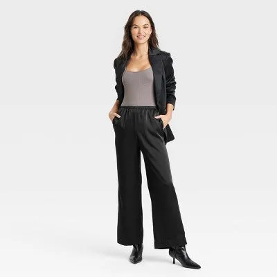 New - Women's Mid-Rise Satin Pull-On Pants - A New Day