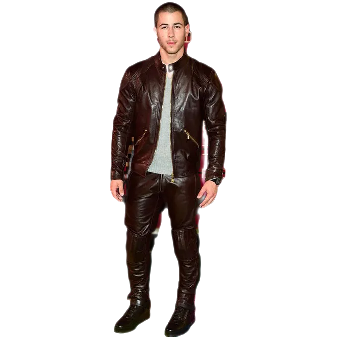 Nick Jonas Men's Real Leather Stylish Pants Black