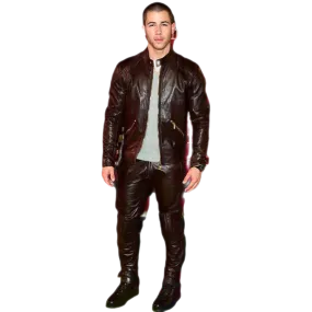 Nick Jonas Men's Real Leather Stylish Pants Black