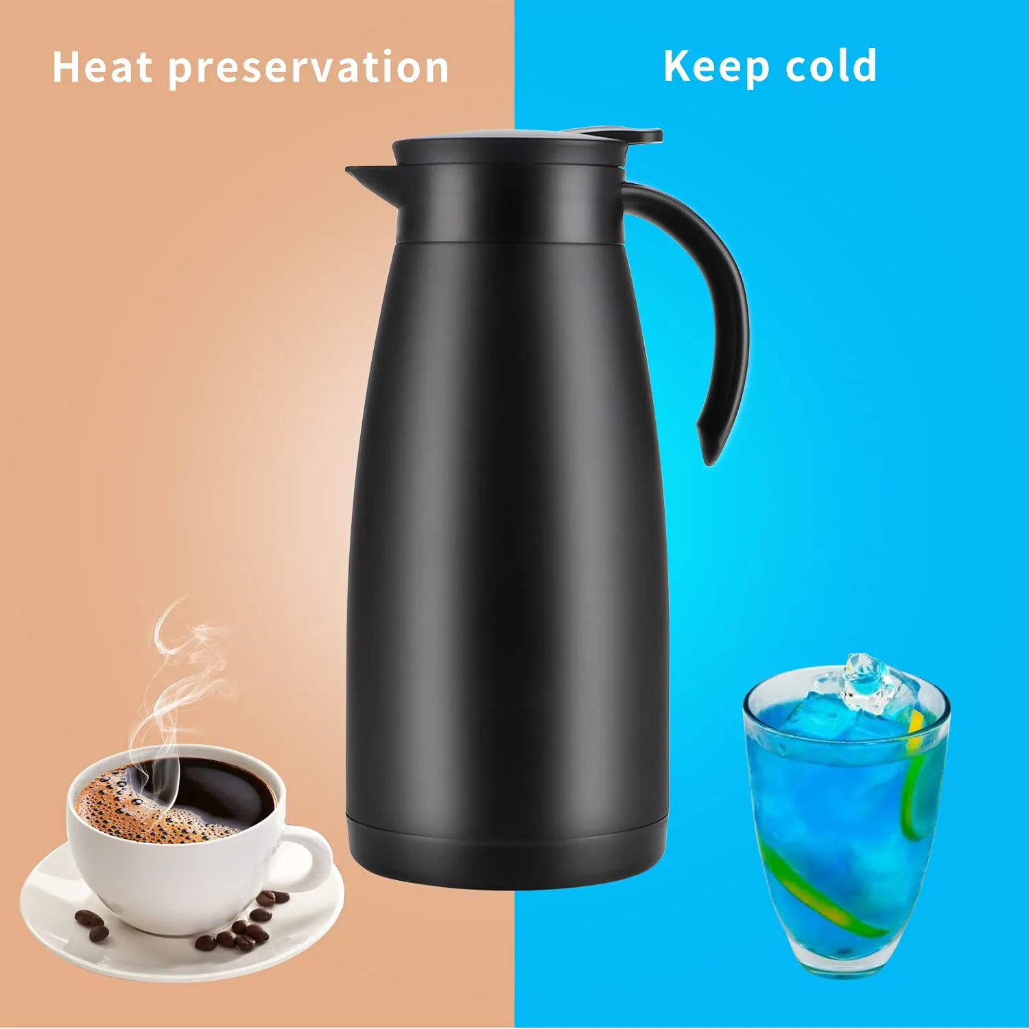 Olerd 50 Oz Stainless Steel Thermal Coffee Carafe, Double Walled Vacuum Flask, 12 Hour Heat Retention / 1.5 Liter Tea, Water, and Coffee Dispenser