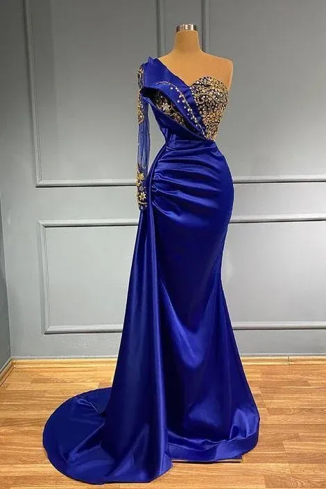 One Shoulder Long Sleeve Mermaid Prom Dress        fg6767