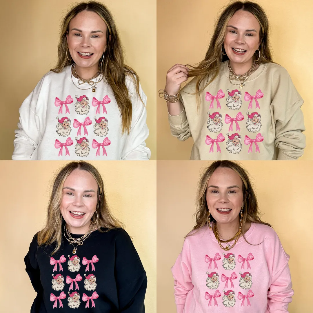 Online Exclusive | Santa and Pink Bow Collage Graphic Sweatshirt in Multiple Color Options