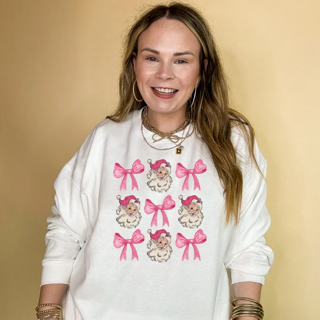 Online Exclusive | Santa and Pink Bow Collage Graphic Sweatshirt in Multiple Color Options