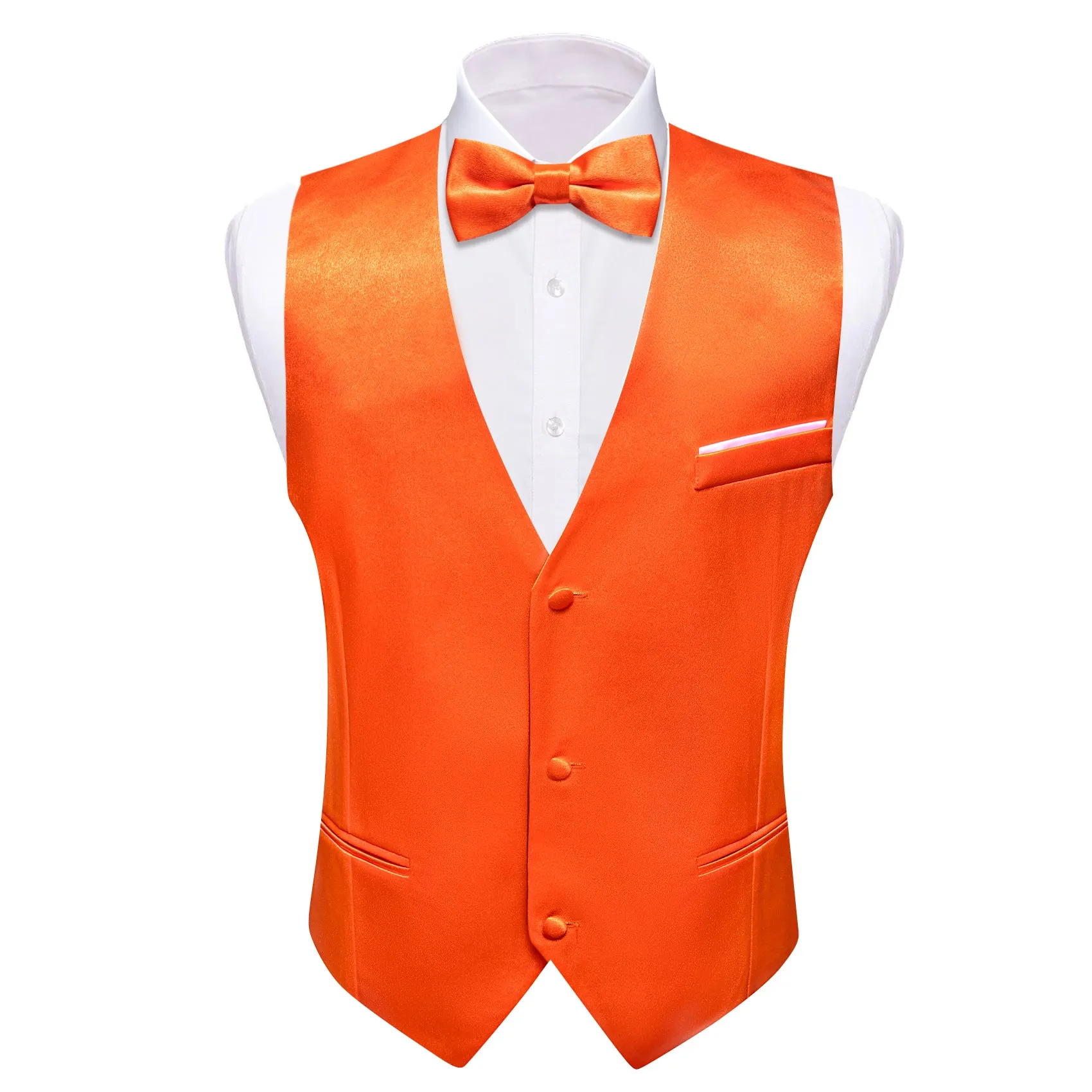 OrangeRed Solid Jacquard Silk Men's Vest Bow Tie Set Waistcoat Suit Set