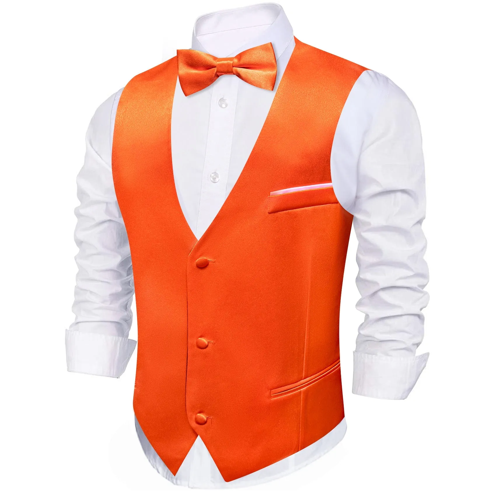 OrangeRed Solid Jacquard Silk Men's Vest Bow Tie Set Waistcoat Suit Set