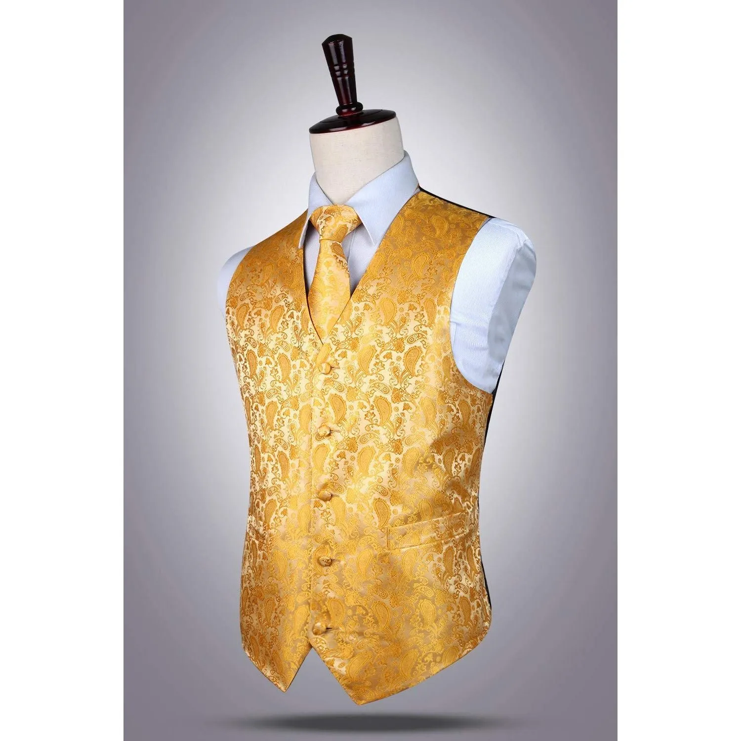 Paisley Floral 3pc Suit Vest Set - DEEP YELLOW