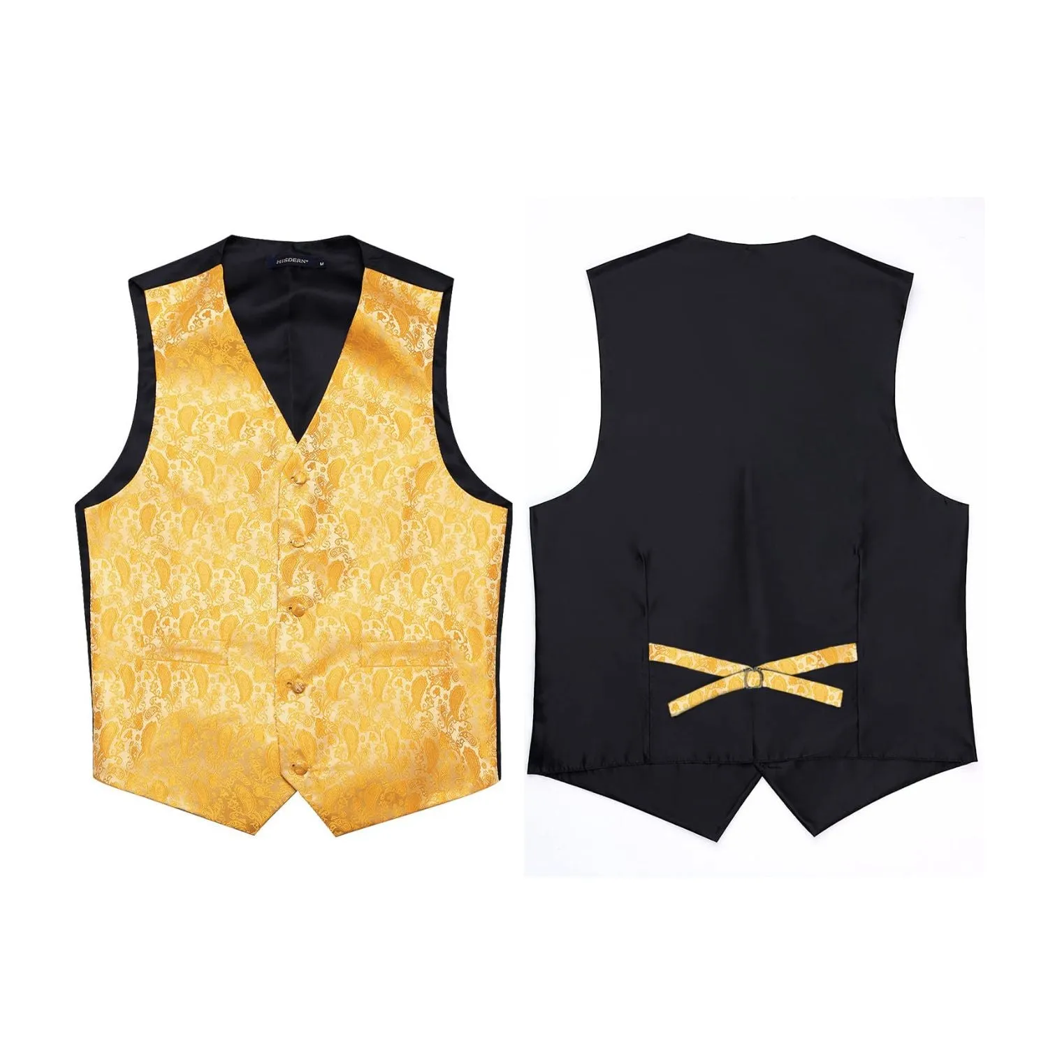 Paisley Floral 3pc Suit Vest Set - DEEP YELLOW