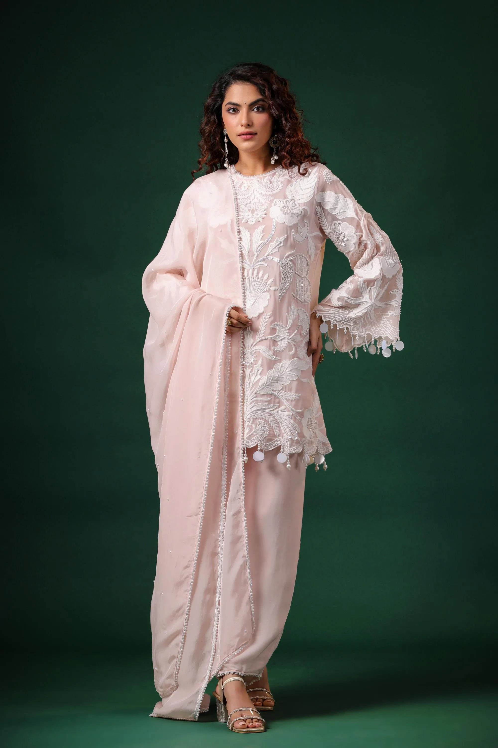 Pastel Pink Embroidered Premium Organza Silk Pants Set