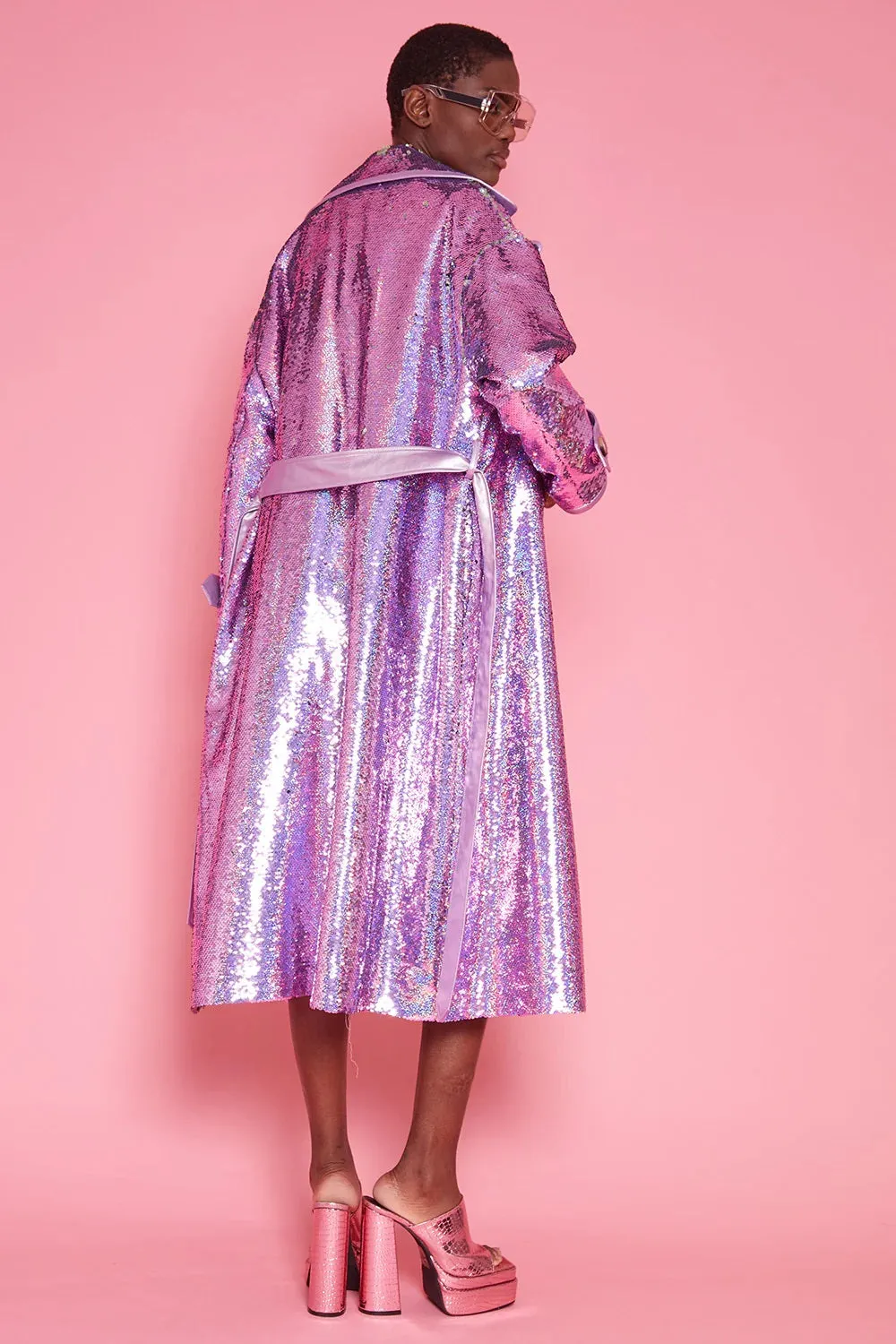 Pink Eco Bamboo Blend Sequin Trench Coat