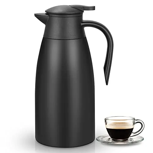 Pitmoly 68Oz Thermal Coffee Carafe, Insulated Double Walled Vacuum Flask, Stainless Steel Beverage Pot Dispenser for Keeping Hot & Cold Water, Milk, Tea (Black)