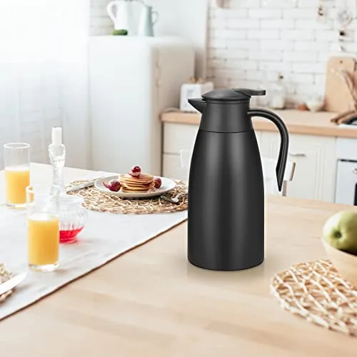 Pitmoly 68Oz Thermal Coffee Carafe, Insulated Double Walled Vacuum Flask, Stainless Steel Beverage Pot Dispenser for Keeping Hot & Cold Water, Milk, Tea (Black)