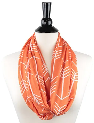 Pop Fashion Women's Arrow Patterned Infinity Scarf with Zipper Pocket, Travel Infinity Scarves