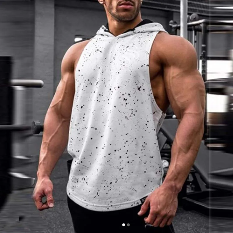 Printed Street Fitness Hooded Casual Fashion Vest Men