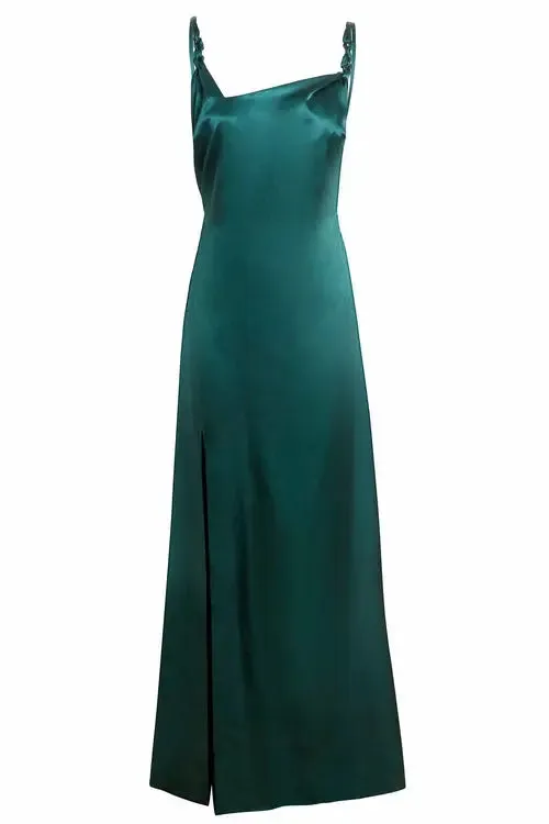 Radiant Emerald Green Backless Evening Dress with Chic High Slit