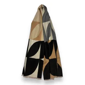 Retro Print Cashmere Blend Scarf - Black/Camel