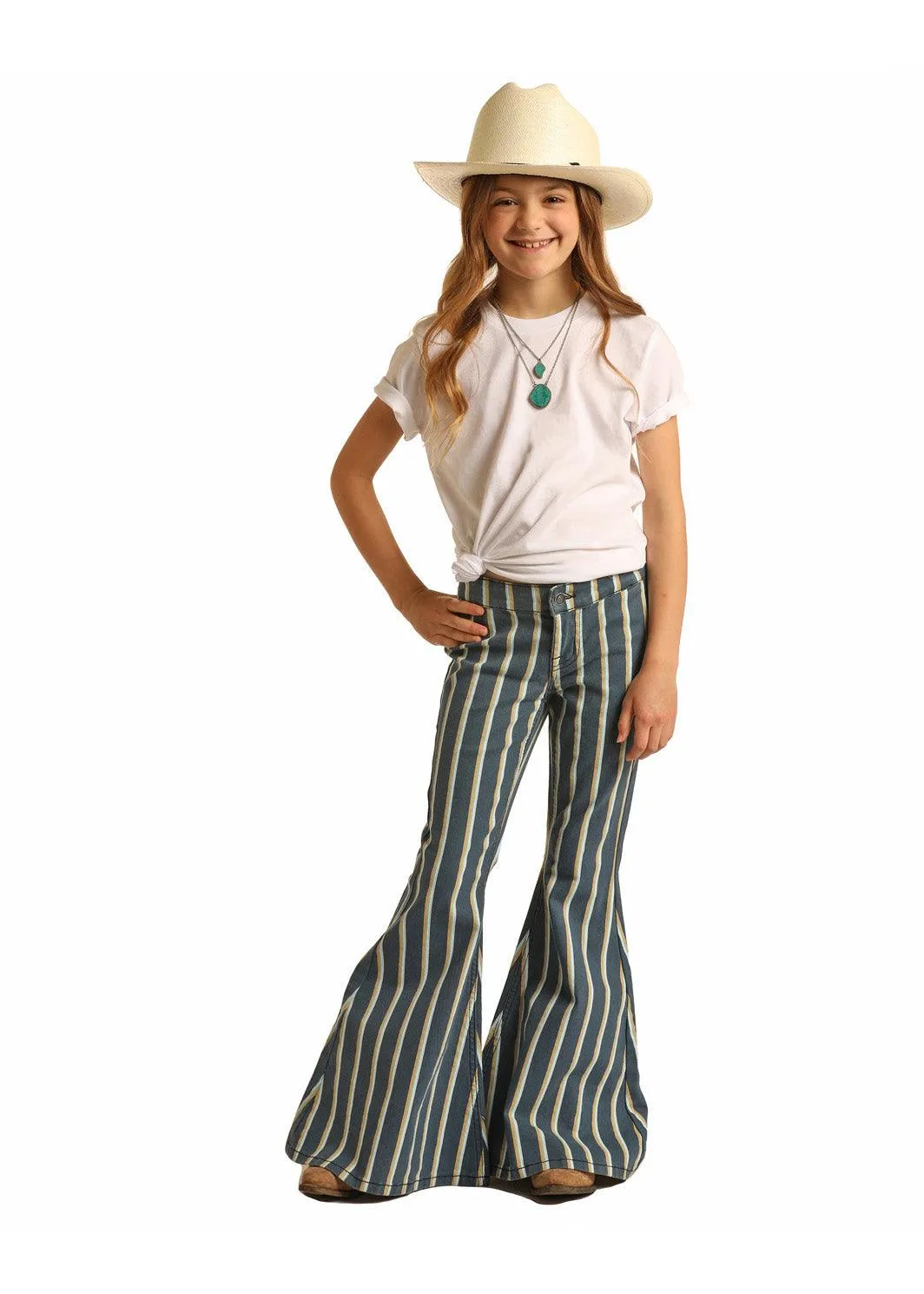 Rock & Roll Denim Girl's Bell Bottom Night Blue Striped Jeans G5B2726