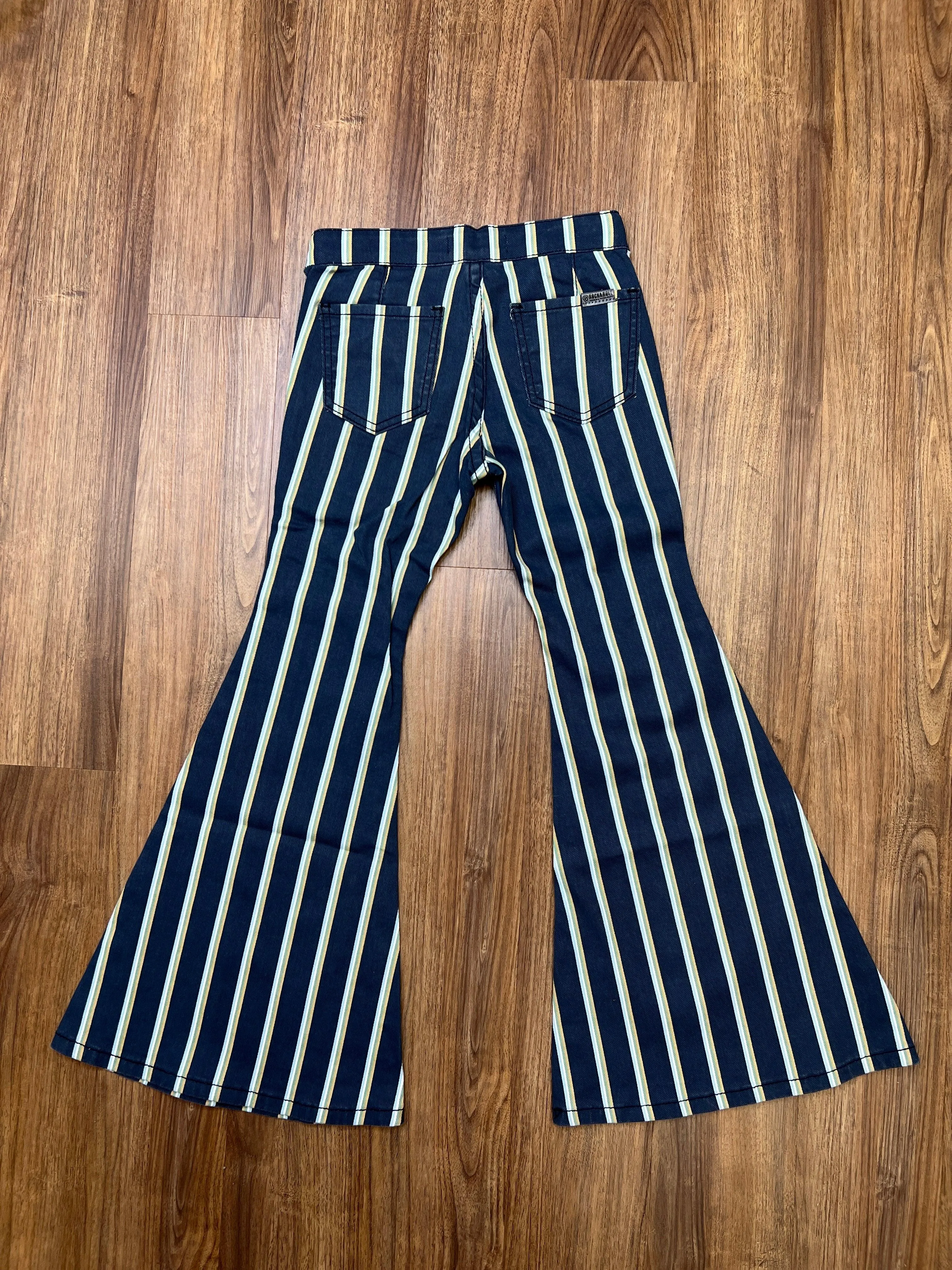 Rock & Roll Denim Girl's Bell Bottom Night Blue Striped Jeans G5B2726