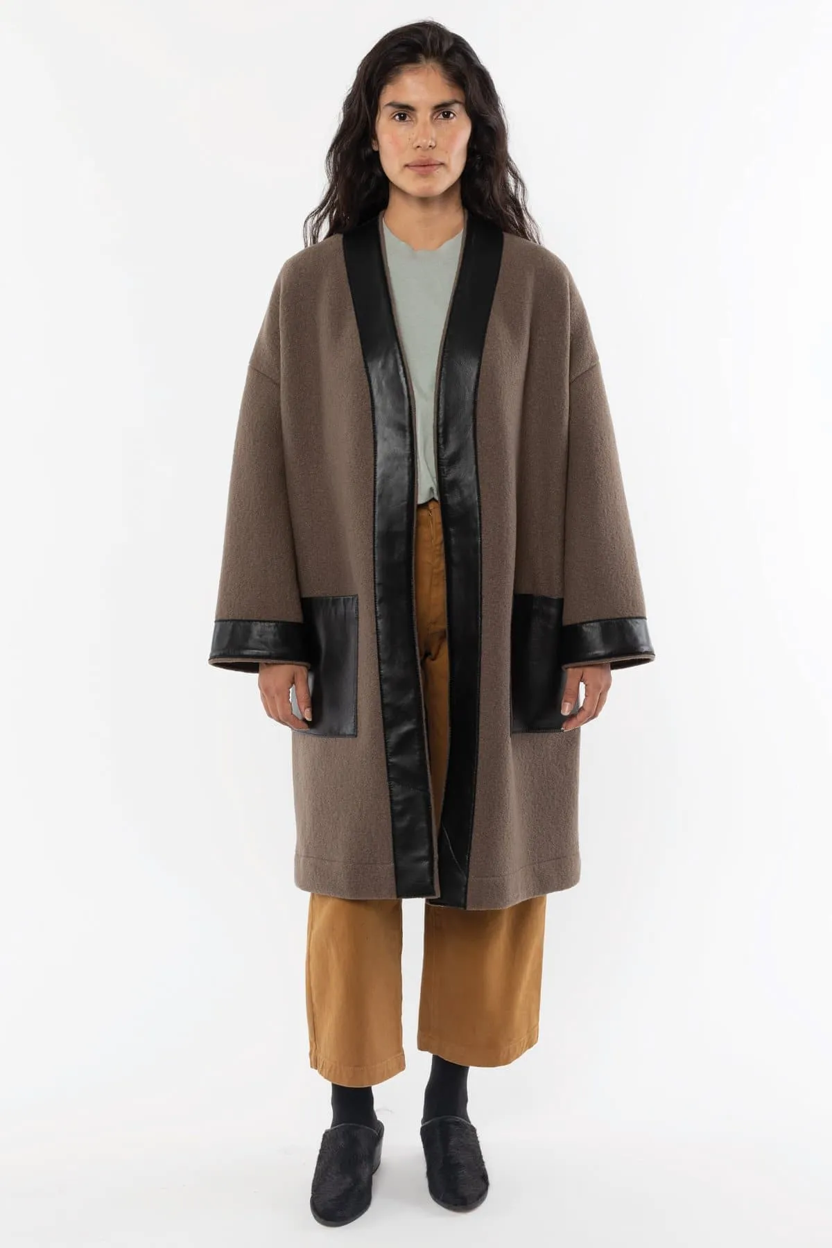 RWL100 - Wool Coat with Leather Trim