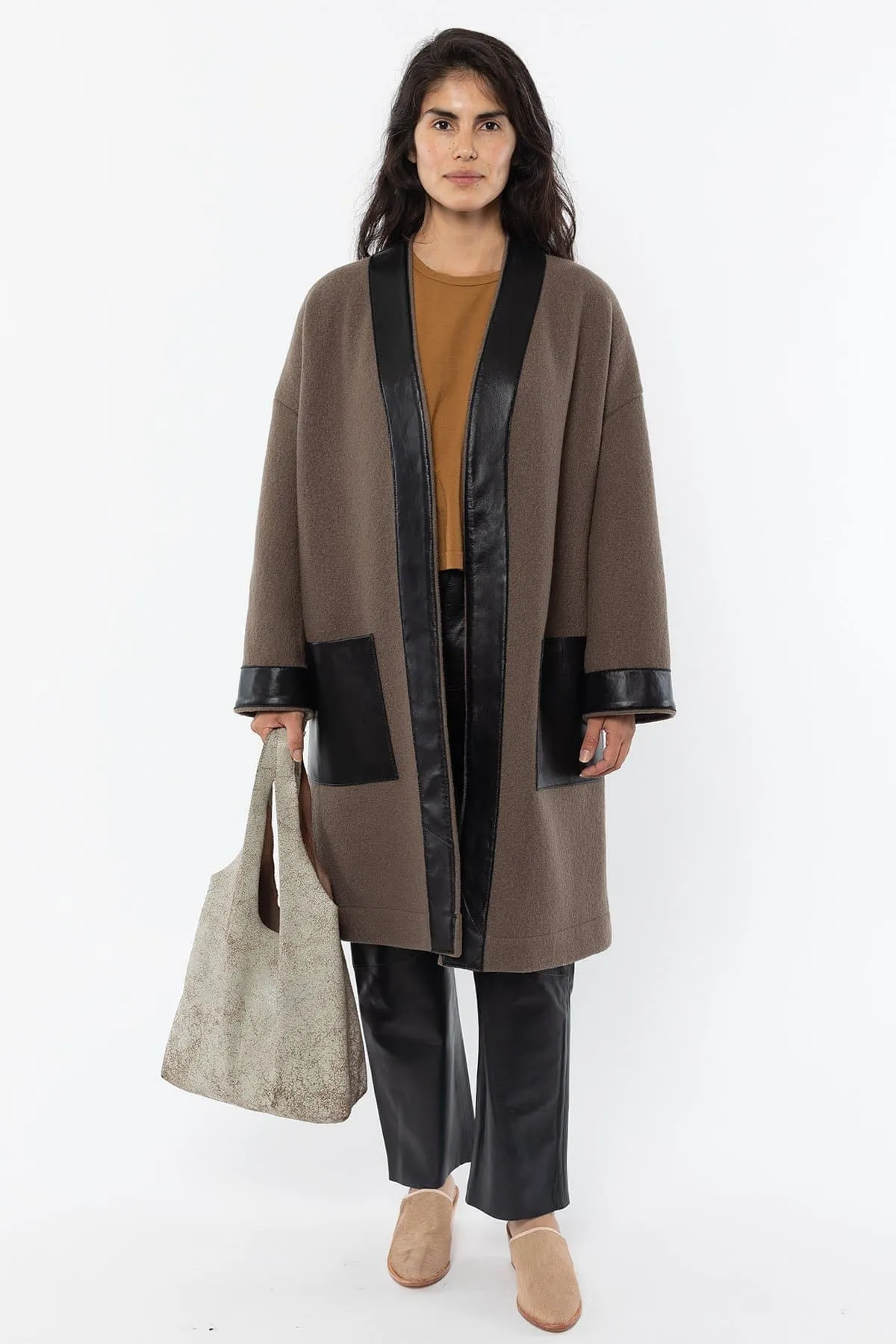 RWL100 - Wool Coat with Leather Trim