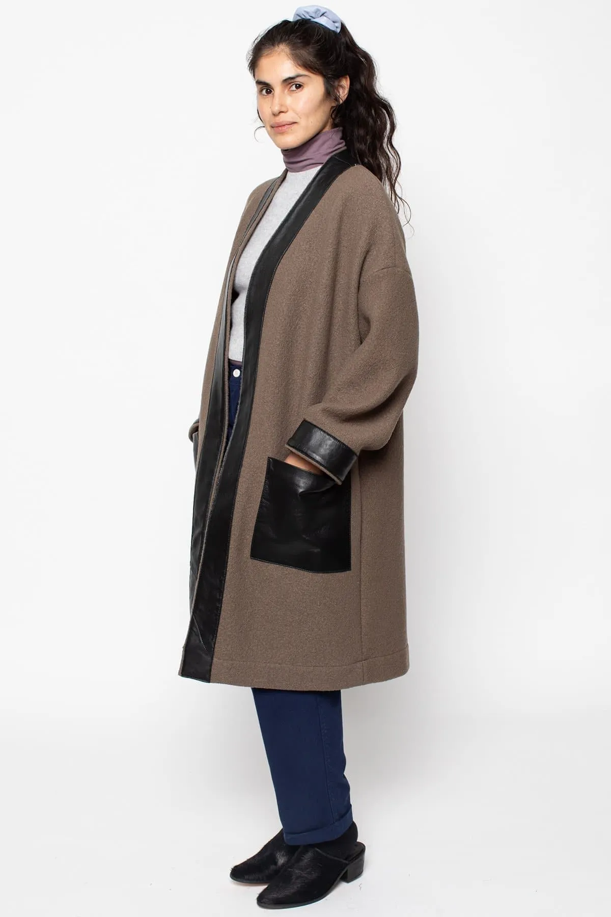 RWL100 - Wool Coat with Leather Trim